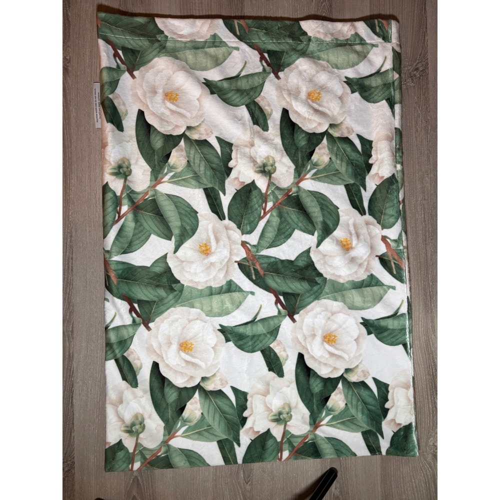 Minky Couture White Camellia Floral Plush Pillowcase Green Leaves Botanical - Picture 5 of 8